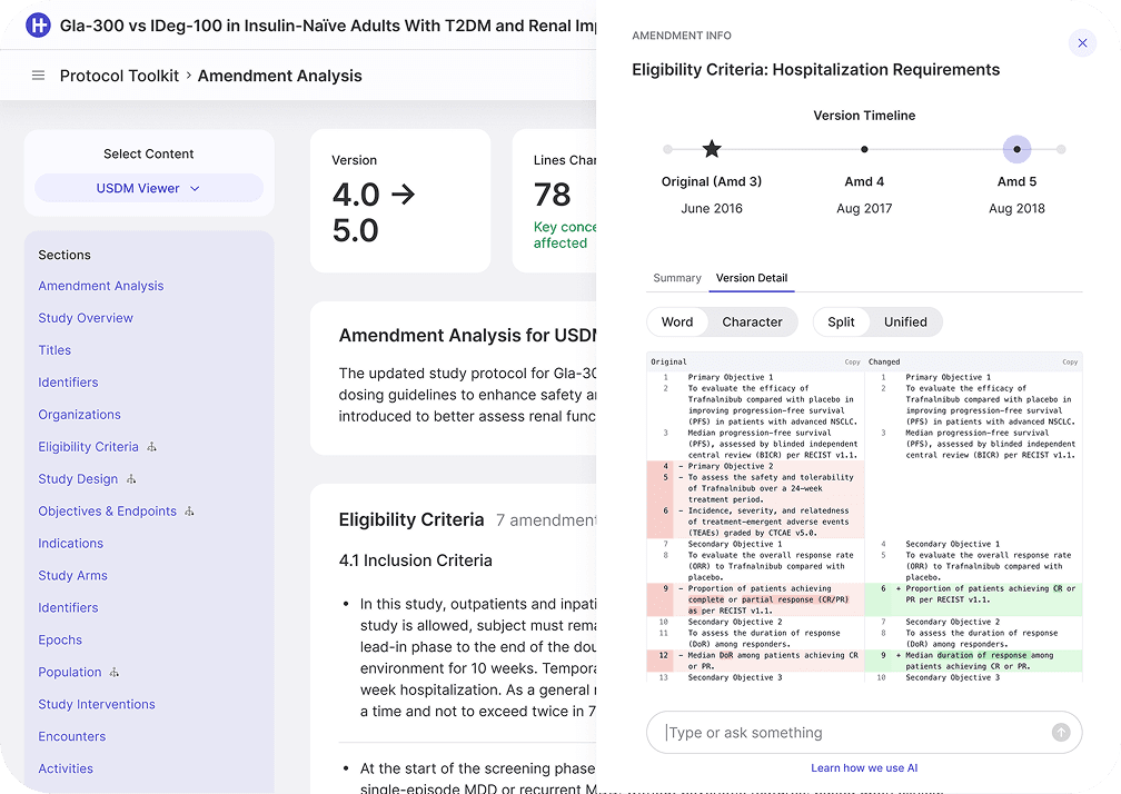 HumanTrue amendment analysis showing a source-level visual comparison between protocol versions