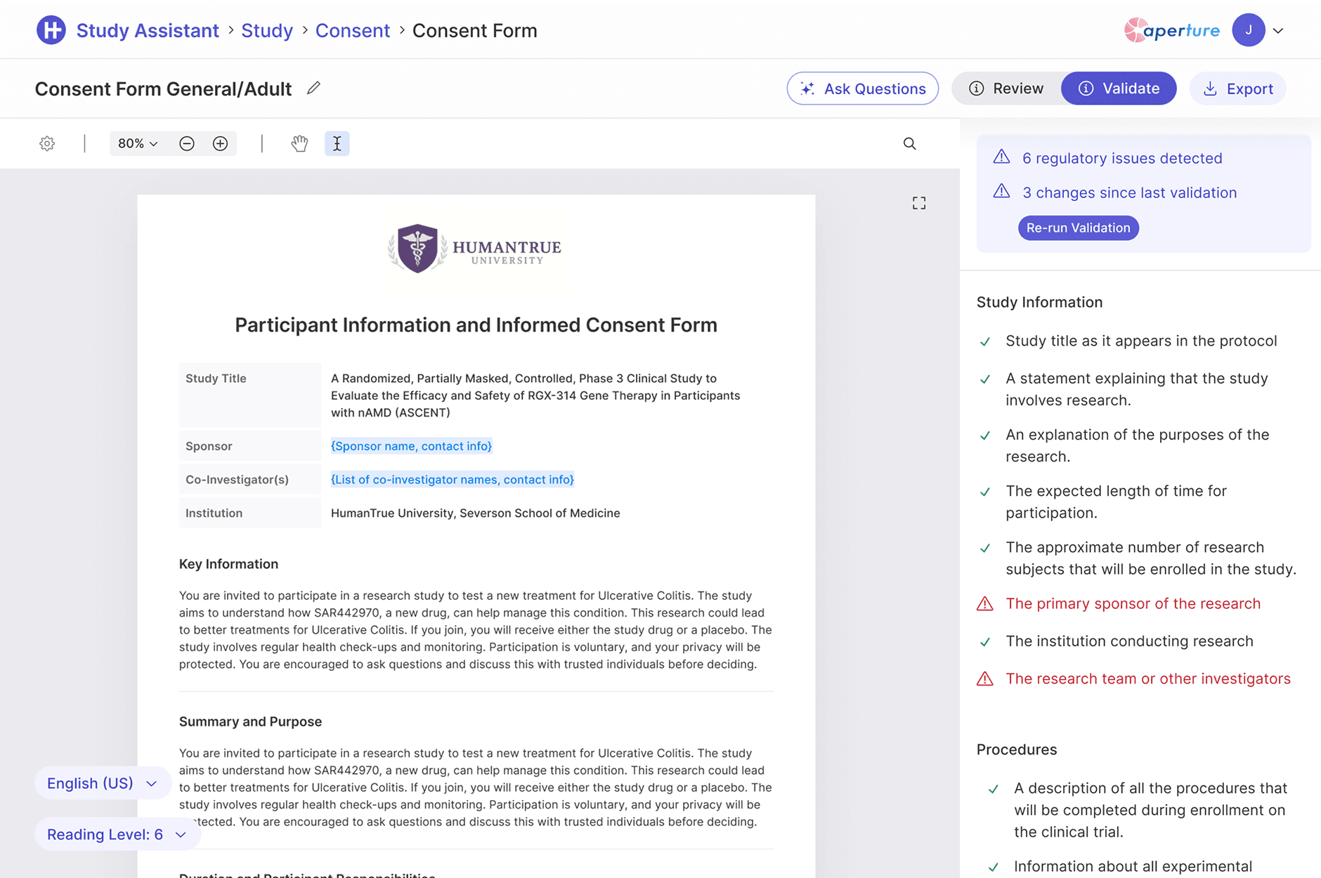 Screenshot of document generation
